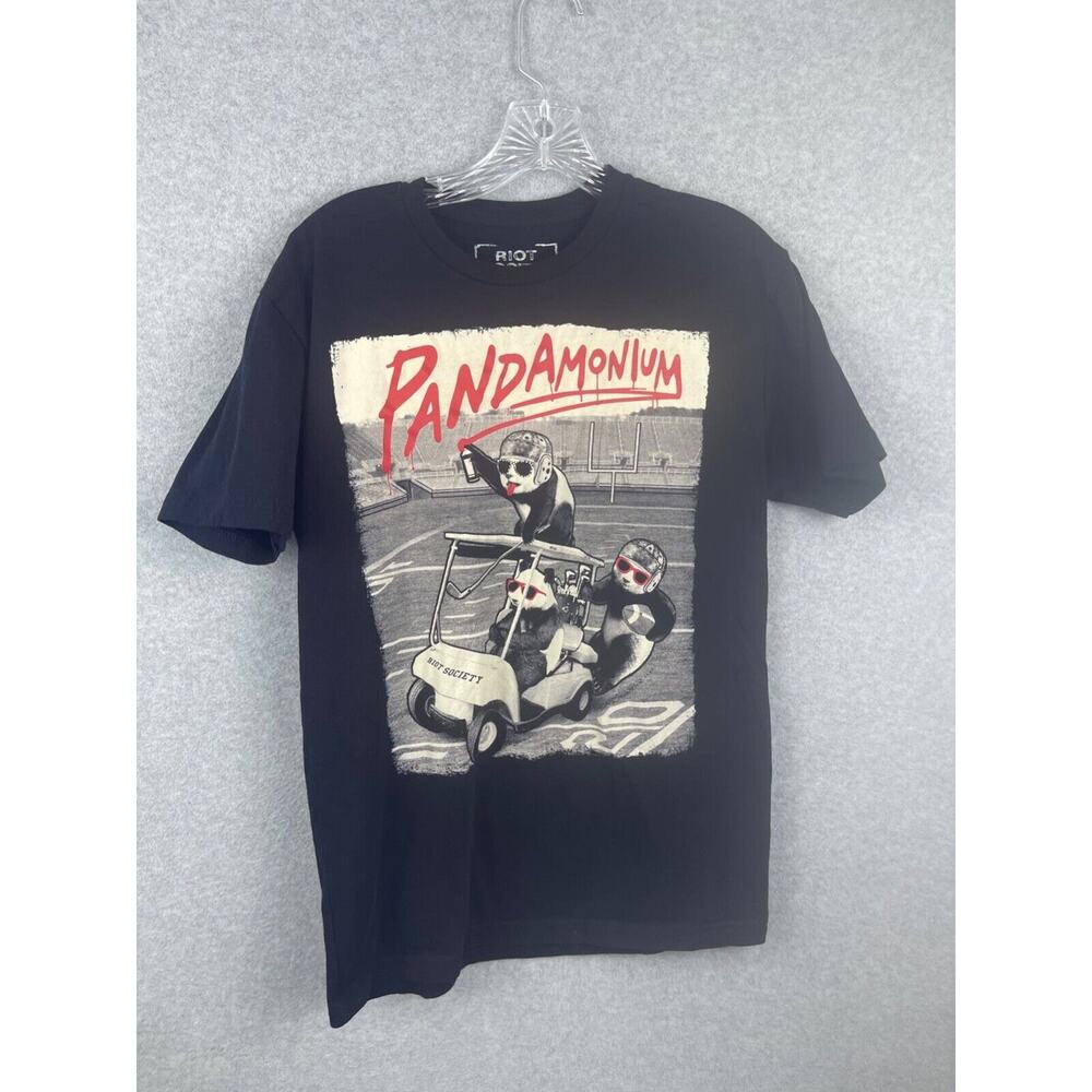 Riot Society Pandamonium Shirt Men's M Black Short Sleeve Panda Golf‎ Car Beer
